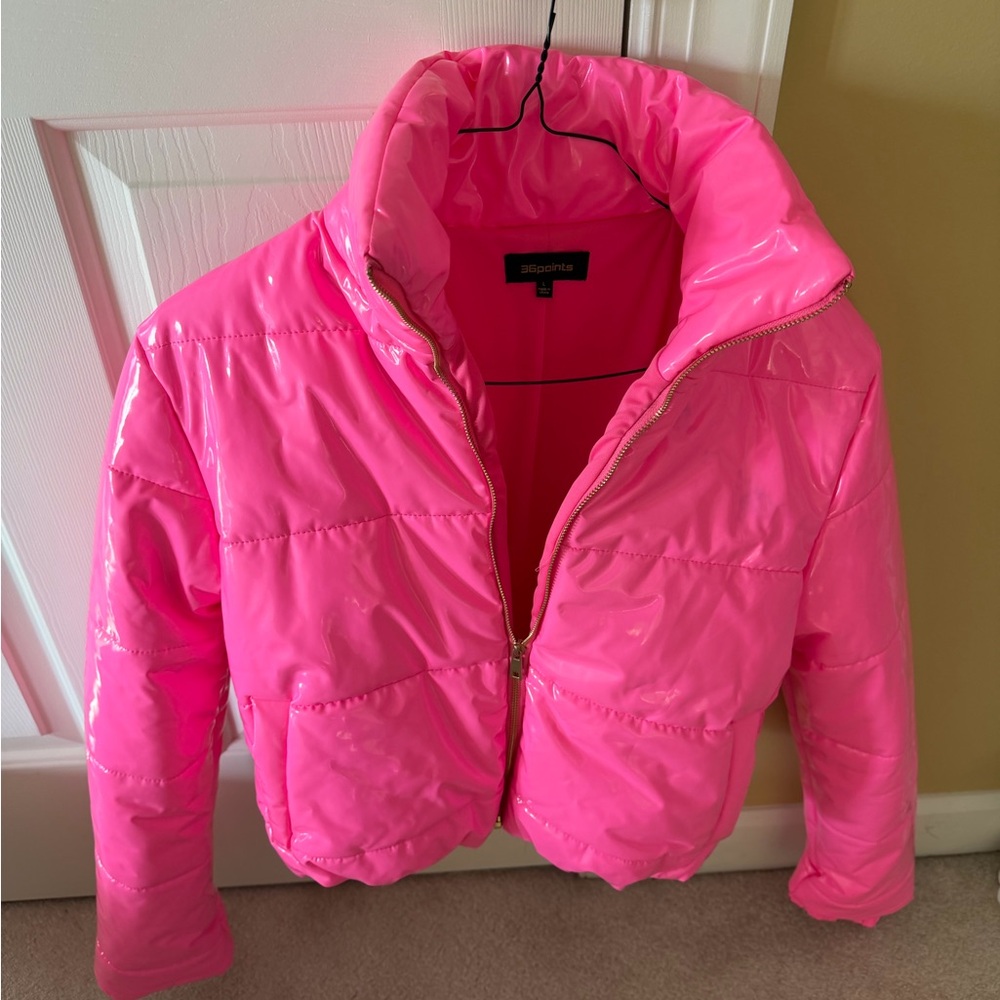 Pink Cropped Puffer Jacket